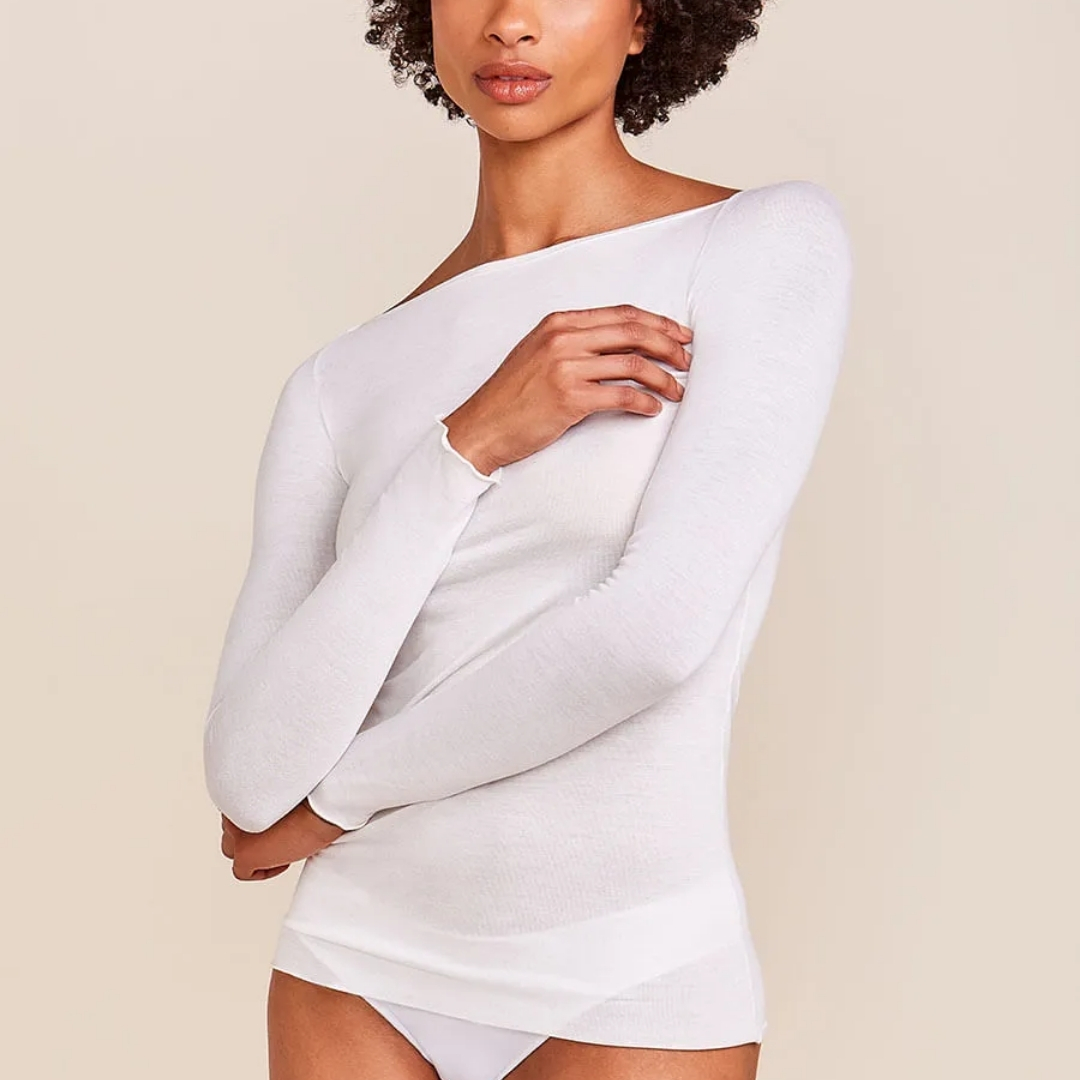 BLUSA MANGA LONGA DECOTE CANOA SEGUNDA PELE EM VISCOSE LEV?SSIMA