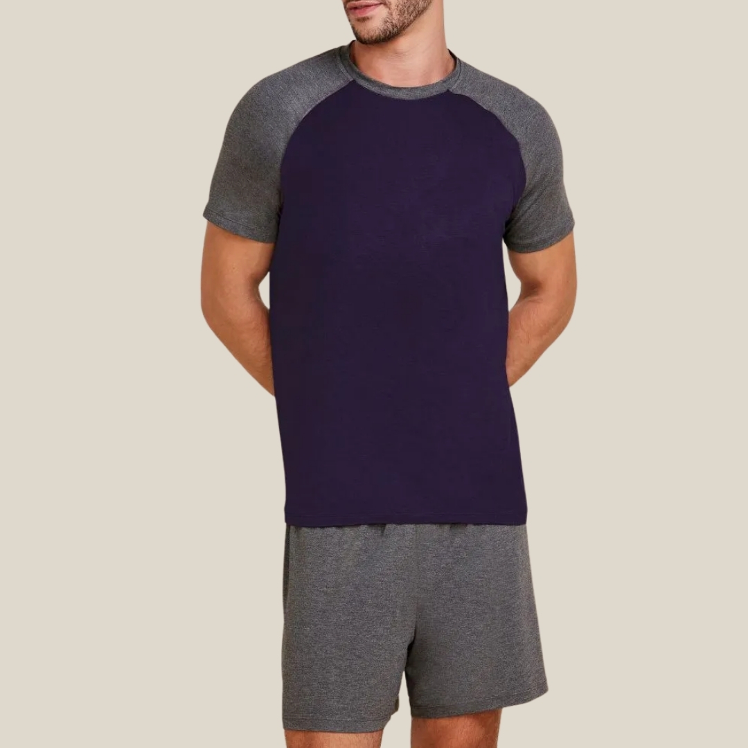PIJAMA CURTO MASCULINO BICOLOR RAGLAN EM VISCOSE