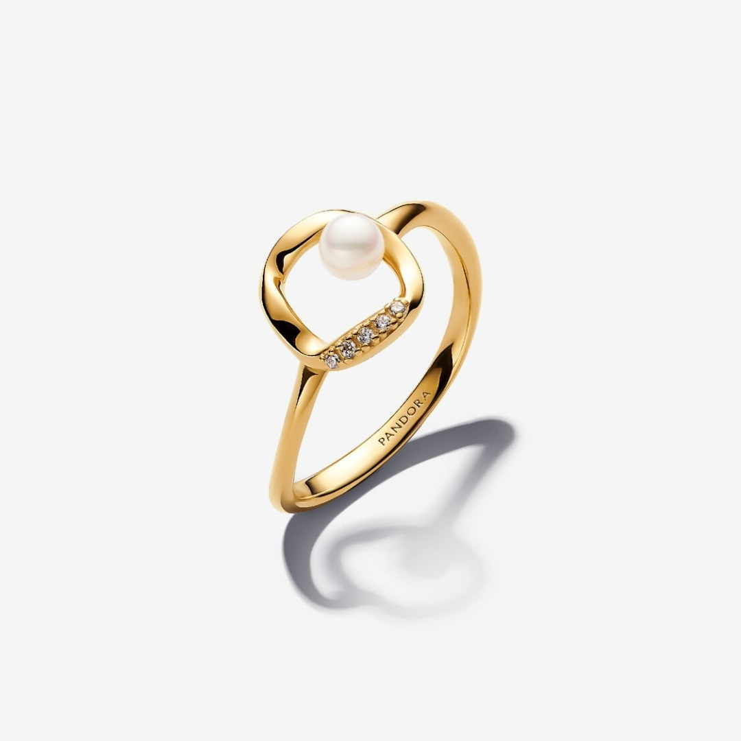 14k gold-plated ring with pearl and ccz