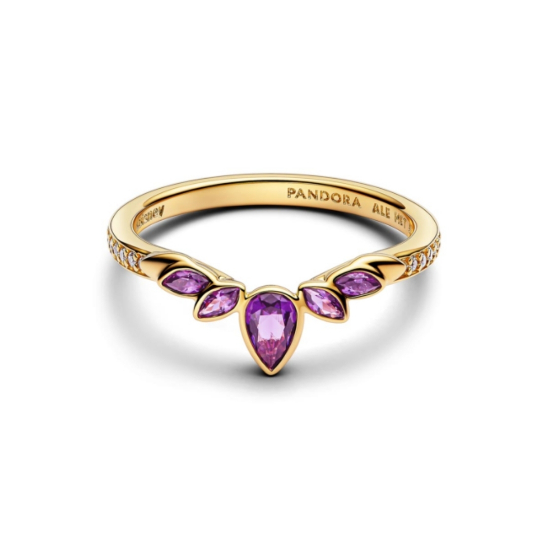 Disney Frozen 14k gold-plated ring with violet purple crystal and clear cubic zirconia