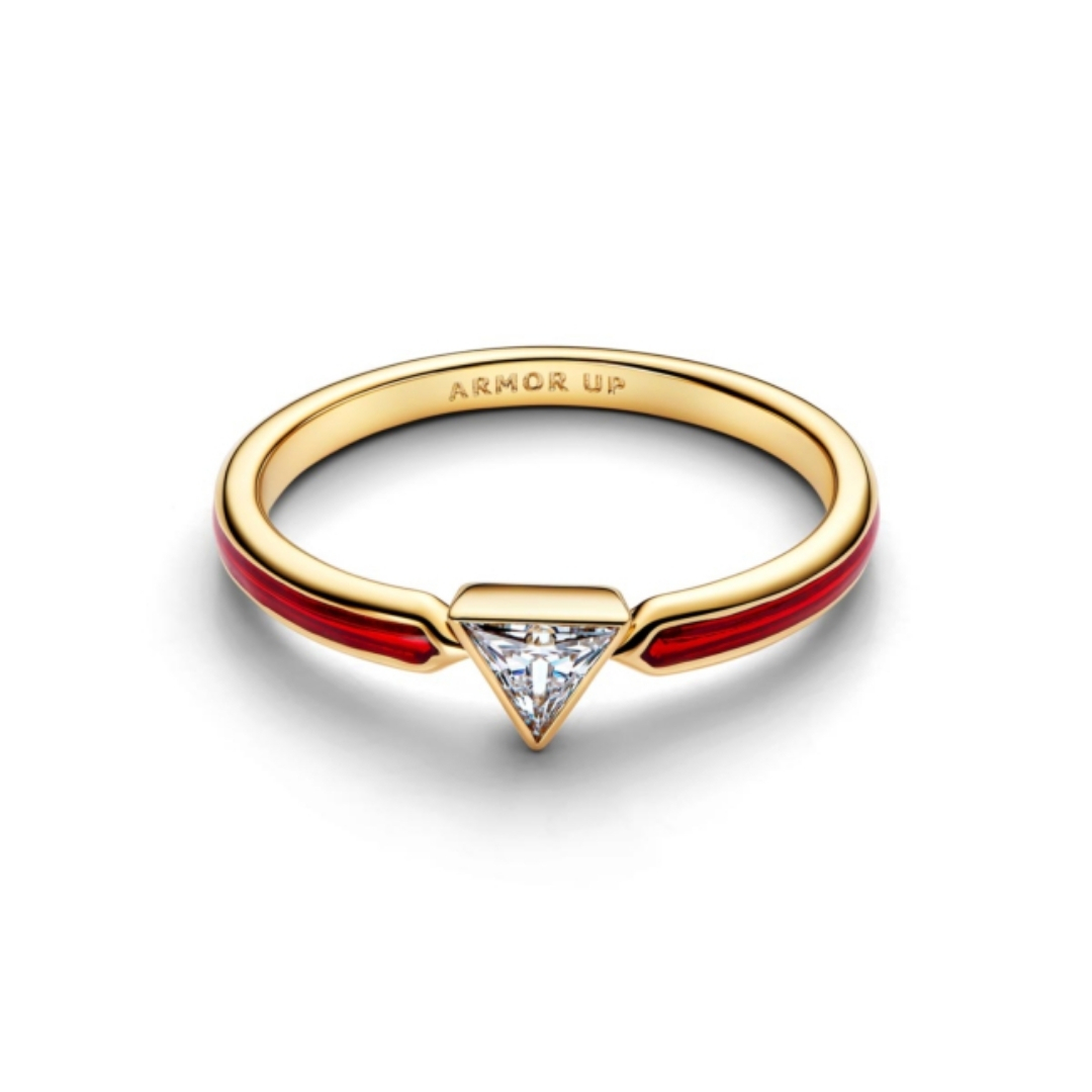 Marvel Iron Man 14k gold-plated ring with clear cubic zirconia and red enamel
