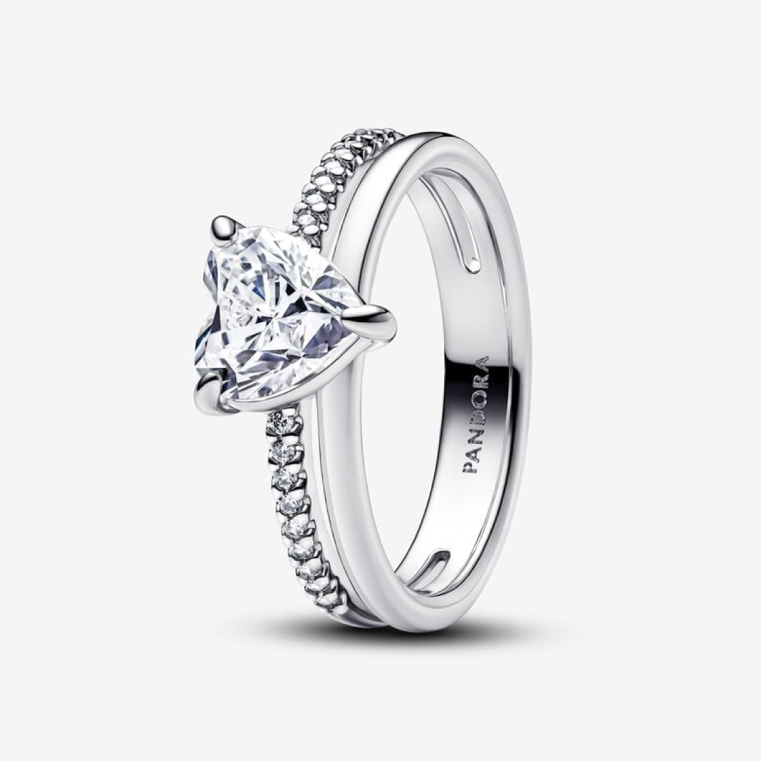 Heart sterling silver ring with clear cubic zirconia