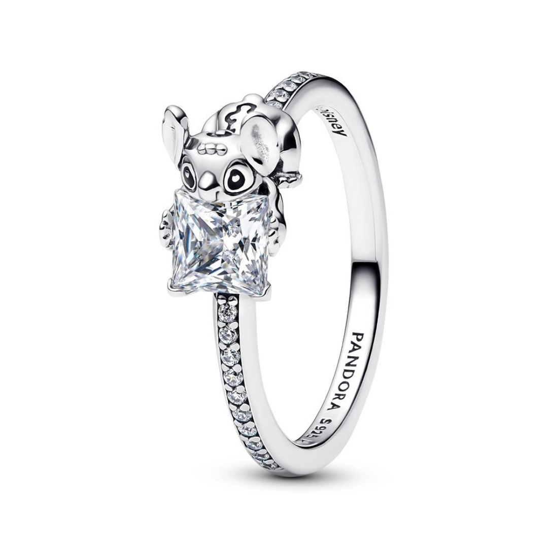 Disney Stitch sterling silver ring with clear cubic zirconia and black enamel