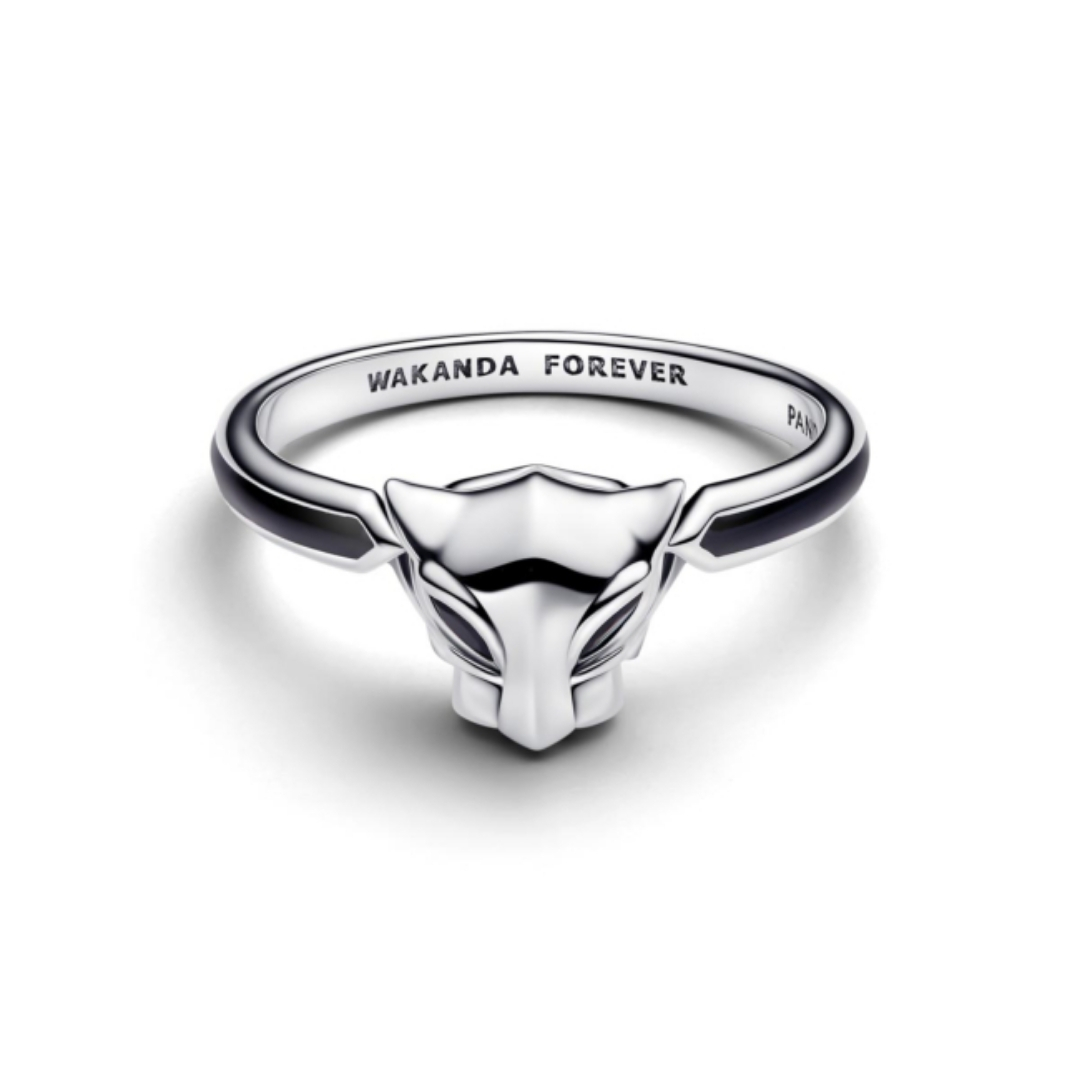 Marvel Black Panther sterling silver ring with black crystal and black enamel