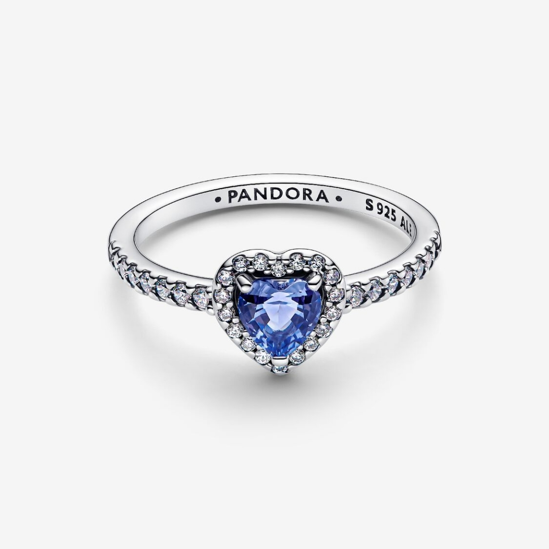 Heart sterling silver ring with cornflower blue crystal  and clear cubic zirconia