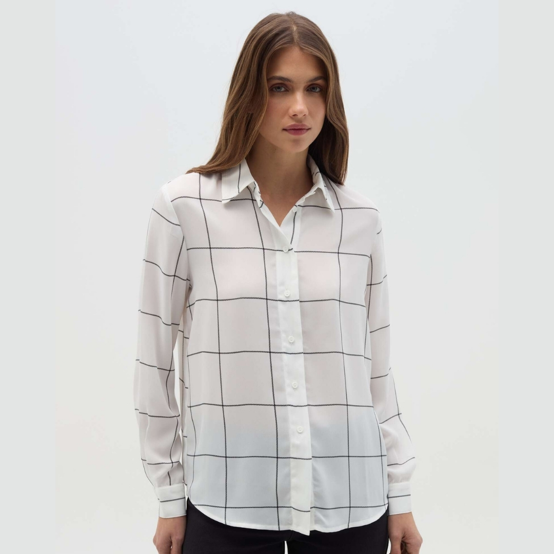 WOMEN'S LONG SLEEVES' SHIRTS-OFF-WHITE/BLACK