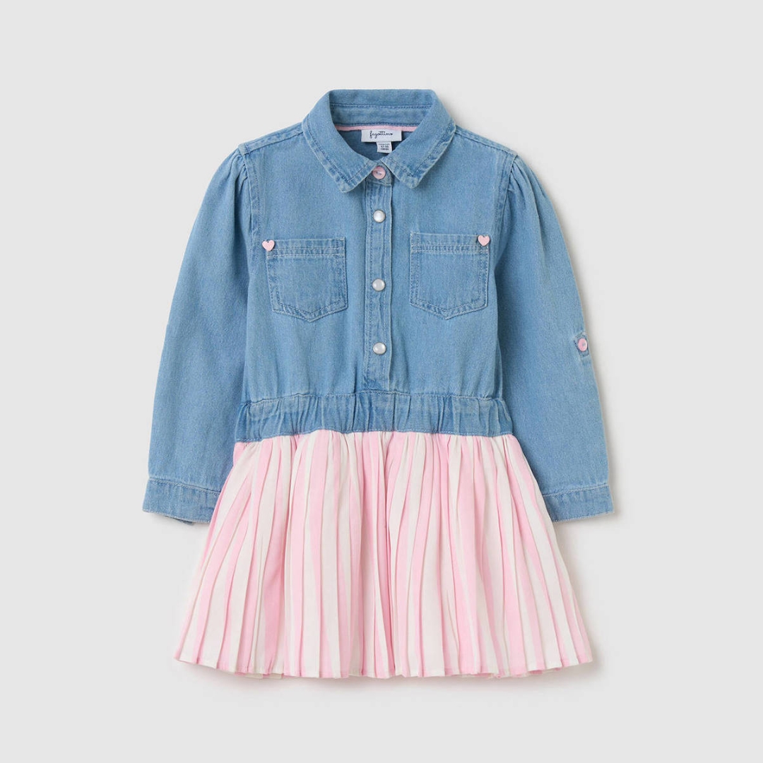 VESTIDO DE DENIM CON FALDA PLISADA