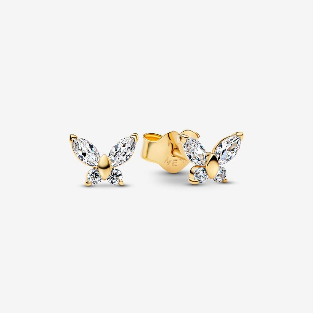 Butterfly 14k gold-plated stud earrings with clear cubic zirconia