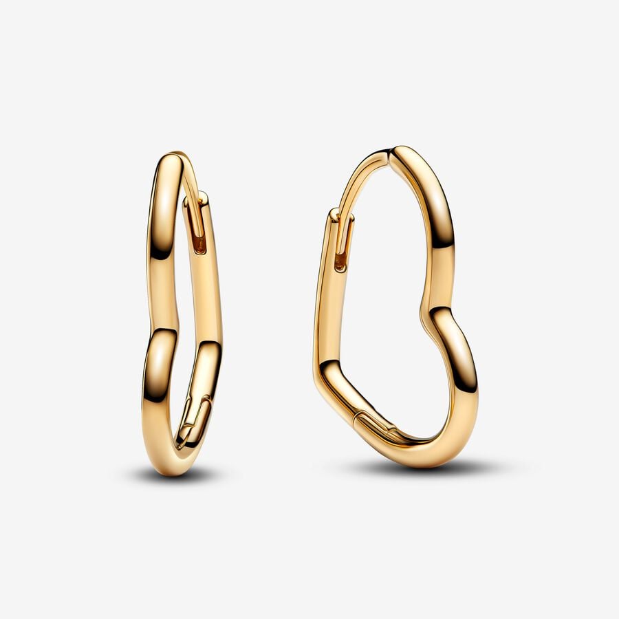 Small asymmetric heart 14k gold-plated hoop earrings