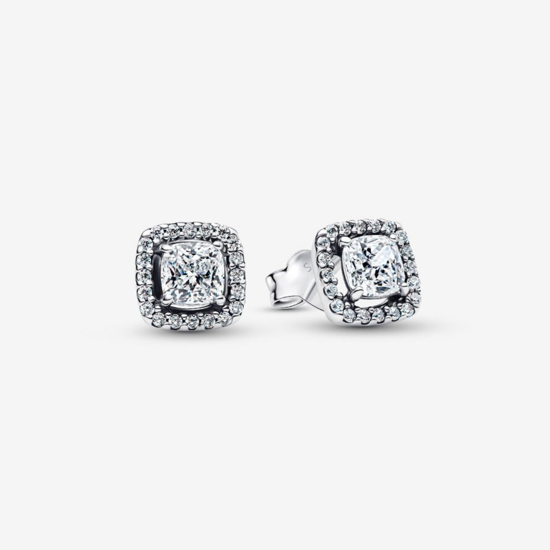 Sterling silver stud earrings with clear cubic zirconia
