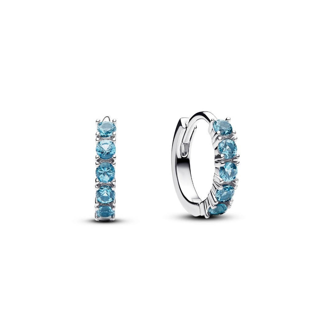 Sterling silver hoop earrings with aqua blue stones