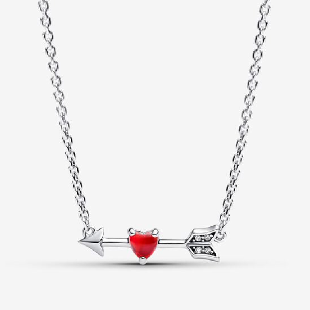 Heart arrow sterling silver collier with red Murano glass and clear cubic zirconia