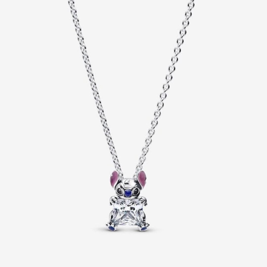 Disney Stitch pendant necklace with clear cubic zirconia, purple, blue and black enamel