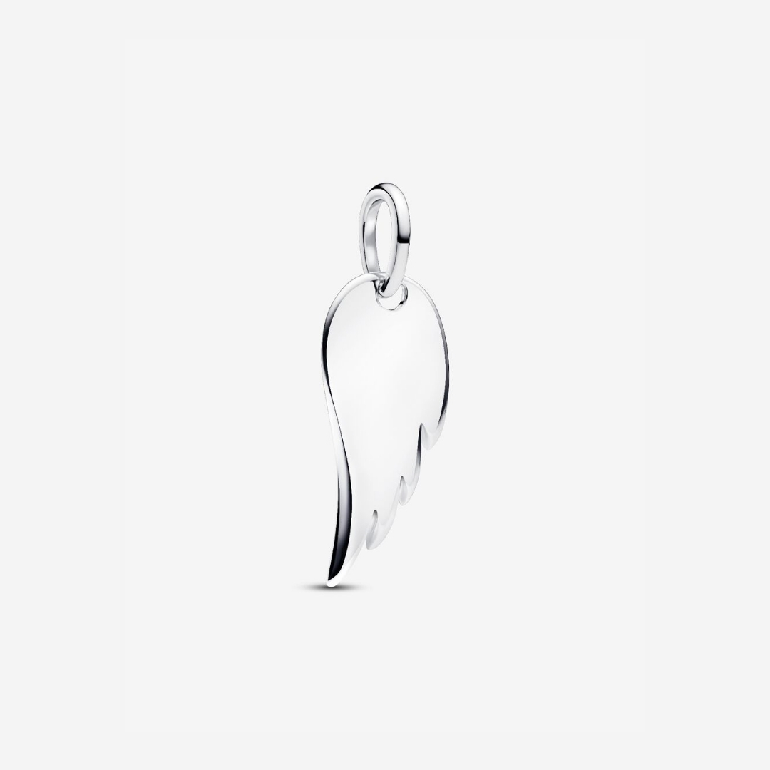 Engravable angel wing sterling silver dangle