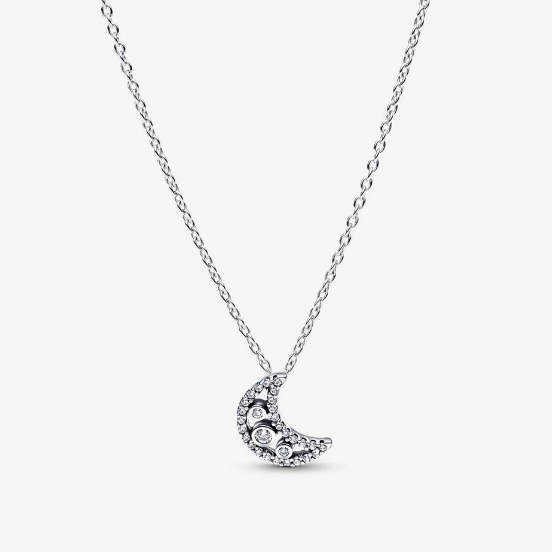 Moon sterling silver pendant necklace with clear cubic zirconia