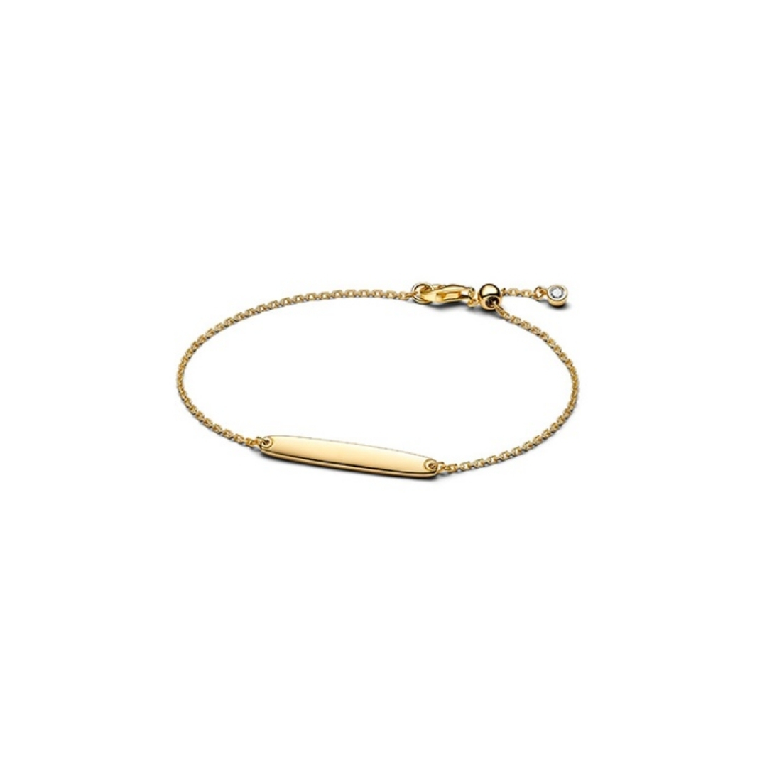 Engravable 14k gold-plated bracelet with clear cubic zirconia