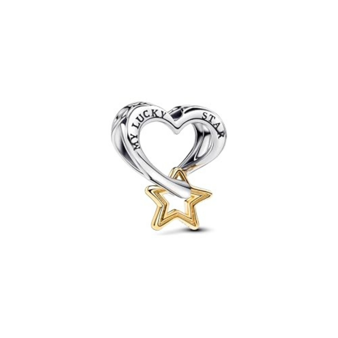 Heart and star sterling silver and 14k gold-plated charm