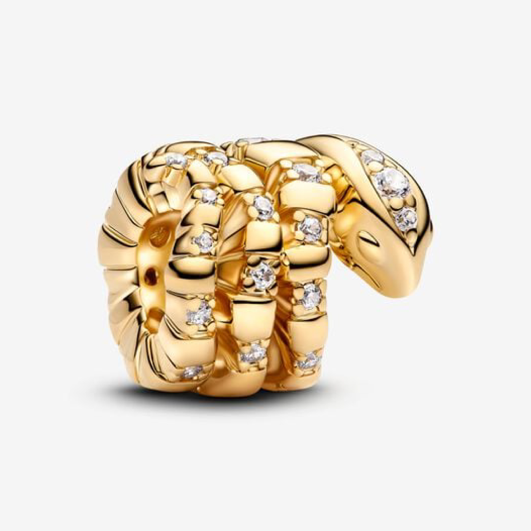 Snake 14k gold-plated charm with clear cubic zirconia
