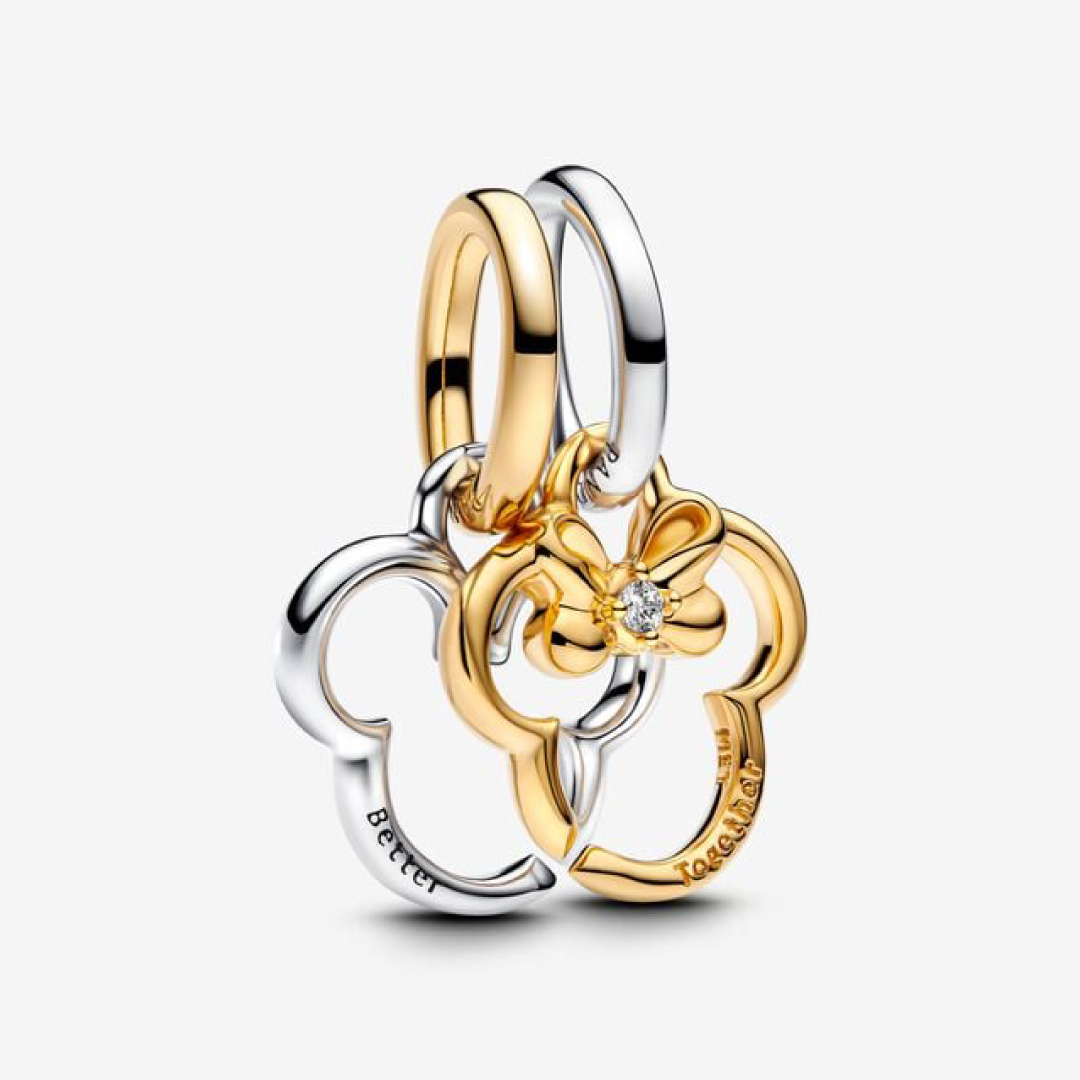 Disney Mickey and Minnie Mouse sterling silver and 14k gold-plated splittable dangle with clear cubic zirconia