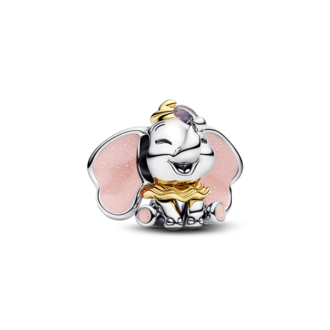 Disney Dumbo sterling silver and 14k gold-plated charm with light pink and yellow enamel