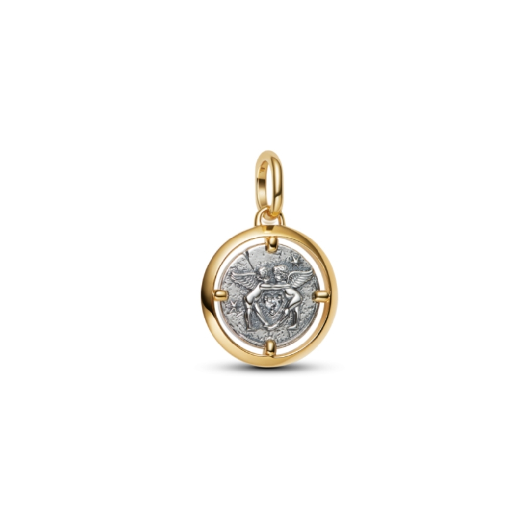 Angels coin sterling silver and 14k gold-plated medallion with clear cubic zirconia