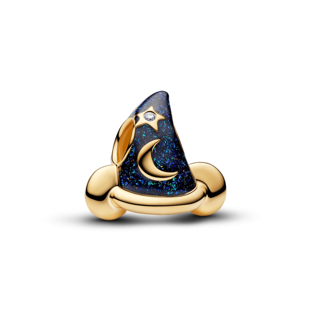 Disney Sorcerers hat 14k gold-plated charm with 0.007 ct TW G-I VS+ round brilliant good cut lab-grown diamond and glittery blue enamel