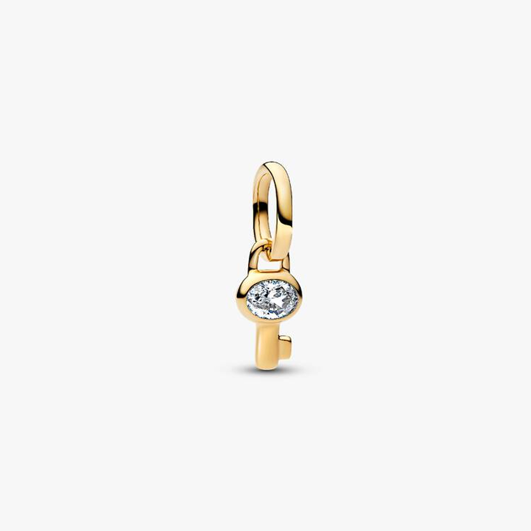 Key 14k gold-plated mini dangle with clear cubic zirconia