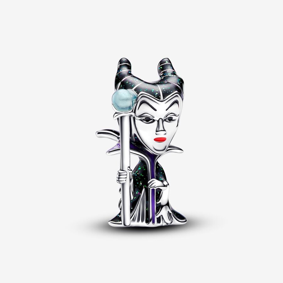 Disney Villains Maleficent sterling silver charm with glittery green black, red, violet and glow in the dark blue enamel