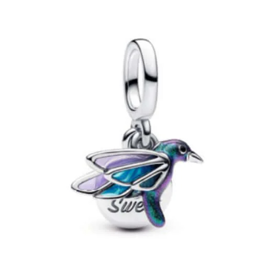 Hummingbird sterling silver double dangle with enamel