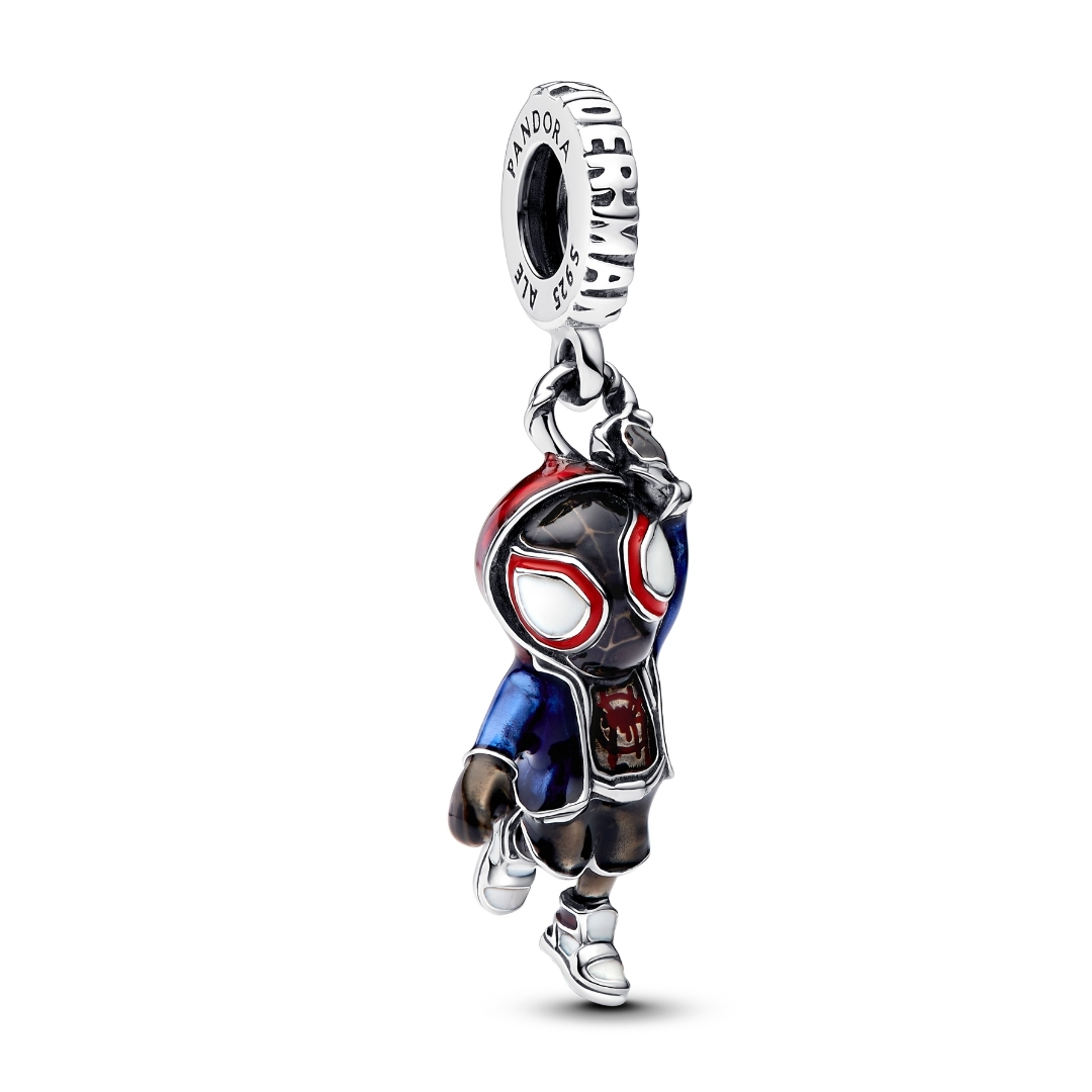 Marvel Spider-Man Miles Morales sterling silver dangle with red, blue, white and black enamel