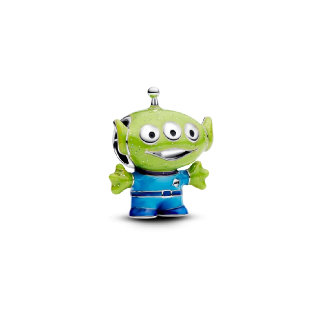 Disney Pixar Alien sterling silver charm with black, purple, green and metallic blue enamel