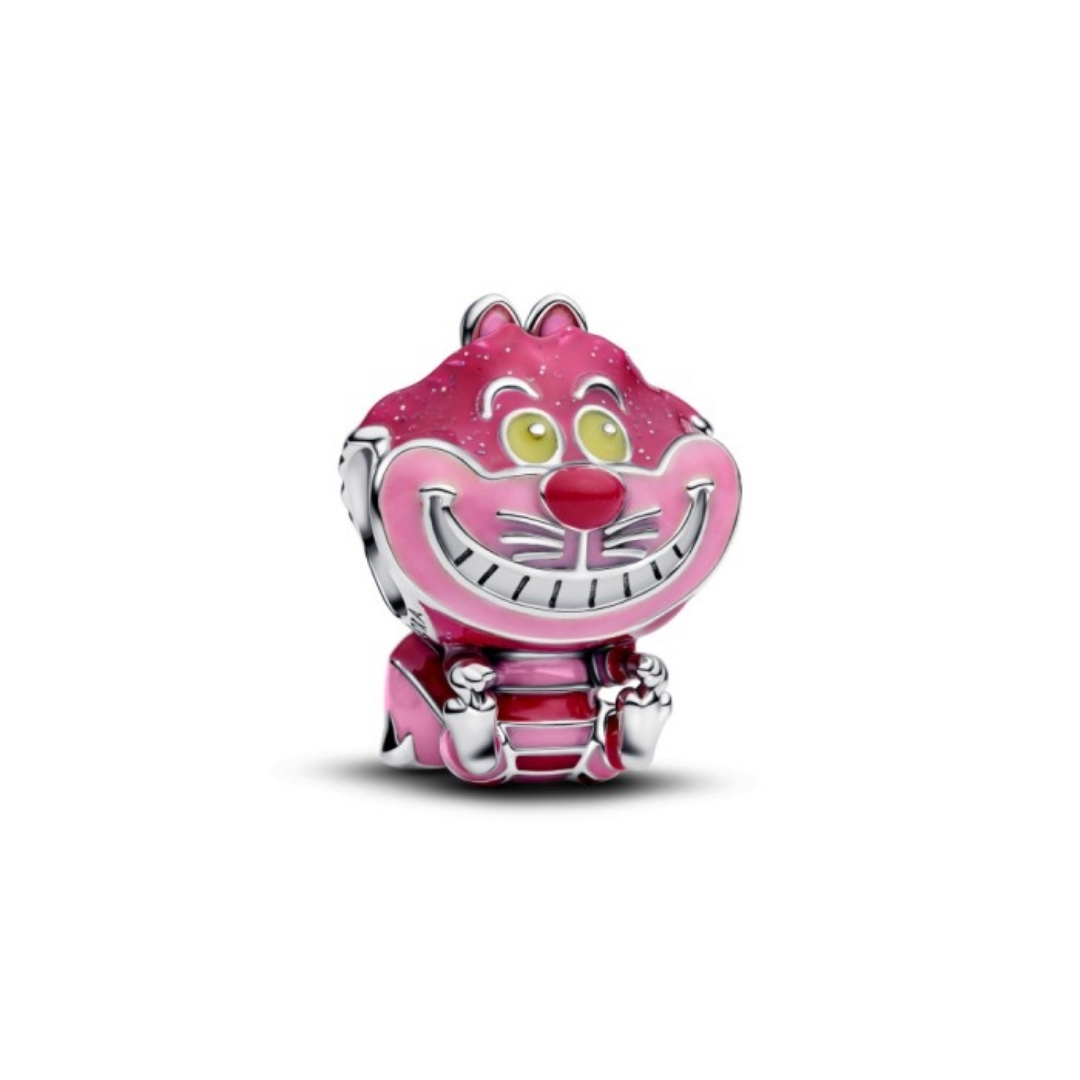 Disney Cheshire Cat sterling silver charm with dark pink, light pink, purple, dark red and yellow enamel