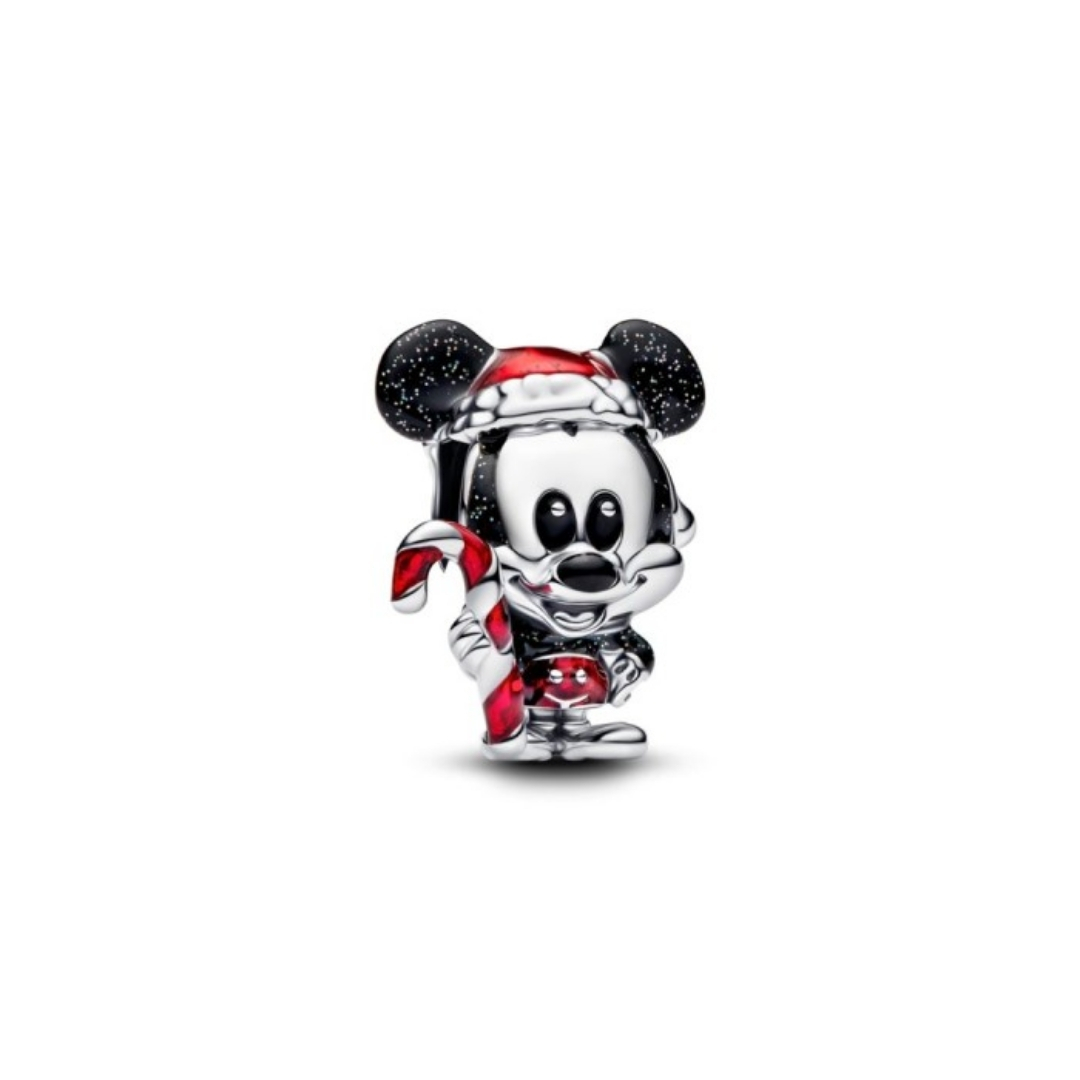 Disney Mickey Mouse sterling silver charm with glittery black and red enamel