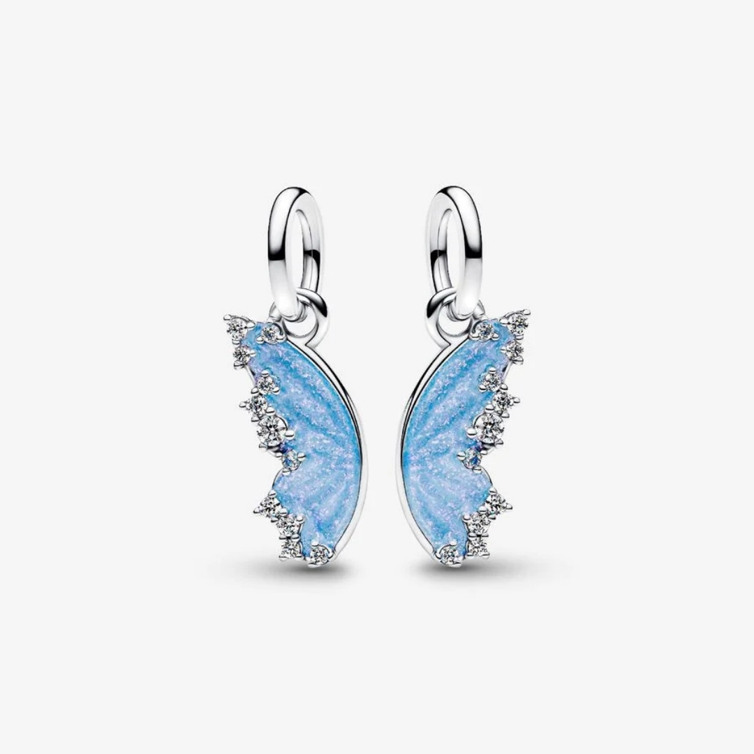 Butterfly sterling silver splittable dangle with clear cubic zirconia and shimmering enamel