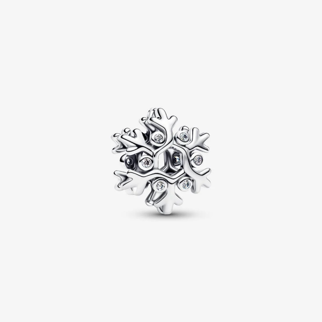 Snowflake sterling silver charm with clear cubic zirconia