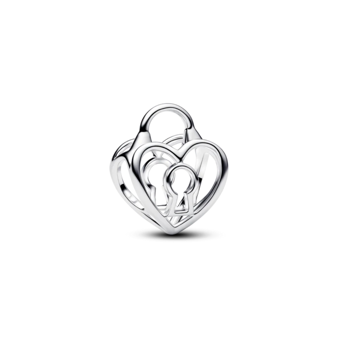 Heart padlock sterling silver charm