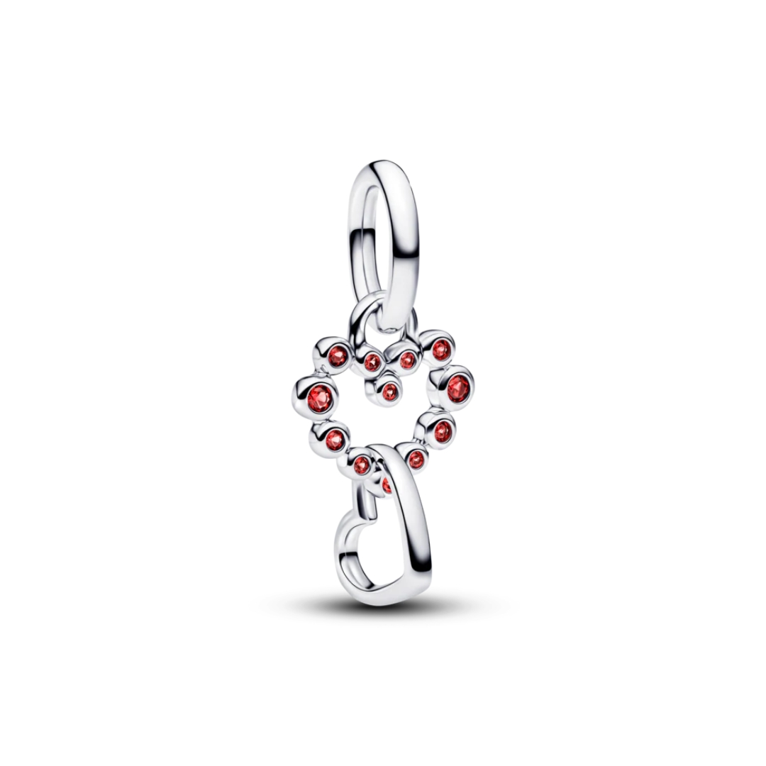 Hearts sterling silver dangle with salsa red crystal