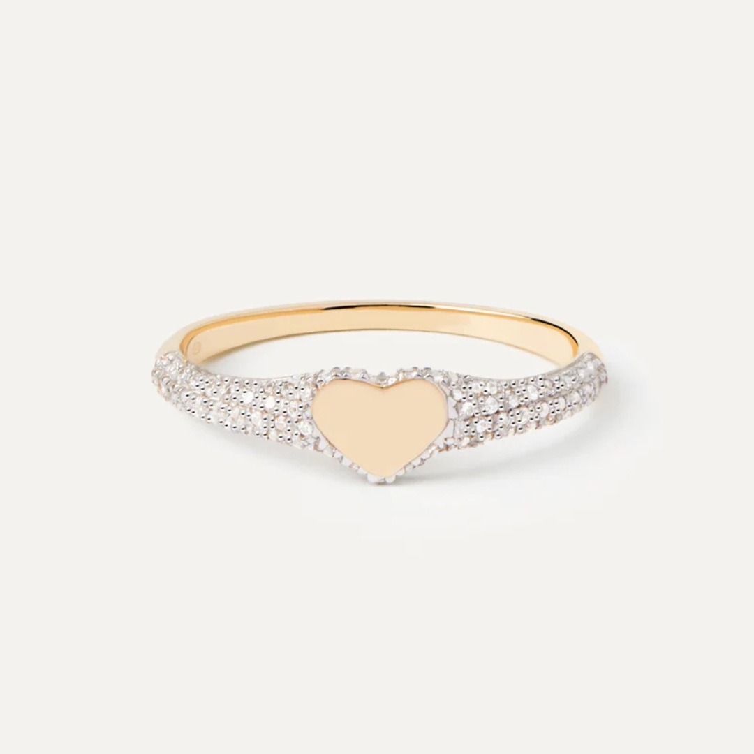 Diamonds and Gold Heart Stamp Ring