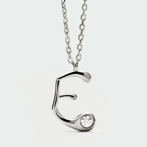 E initial silver pendant necklace