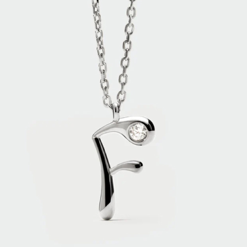 F initial silver pendant necklace