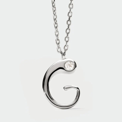 G initial silver pendant necklace