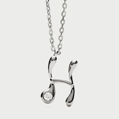 H initial silver pendant necklace