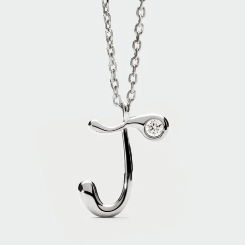 J initial silver pendant necklace