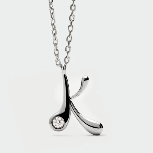 K initial silver pendant necklace
