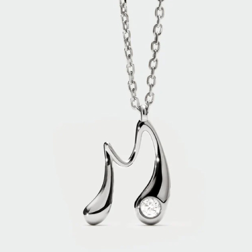 M initial silver pendant necklace