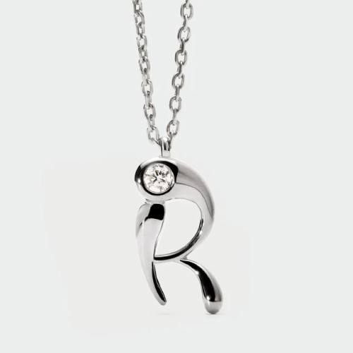 R initial silver pendant necklace