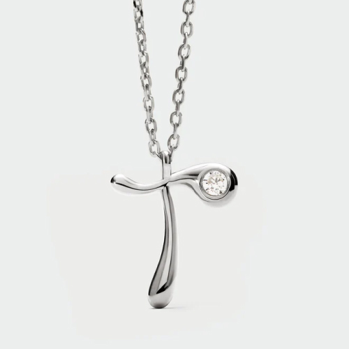 T initial silver pendant necklace
