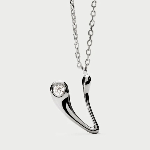 V initial silver pendant necklace