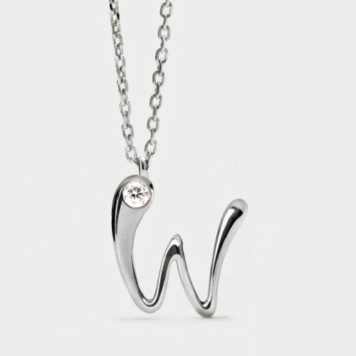 W initial silver pendant necklace