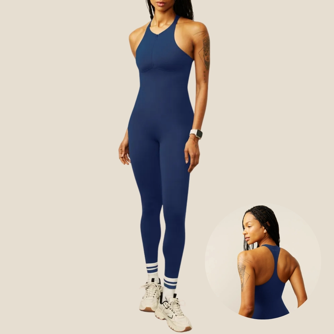 MACACÃO LONGO HALTER NECK COM ZÍPER E COSTAS NADADOR